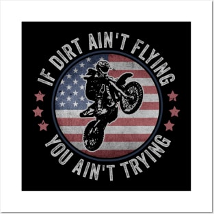 Dirt Biking USA Dirt Bike Rider Motocross American Flag Posters and Art